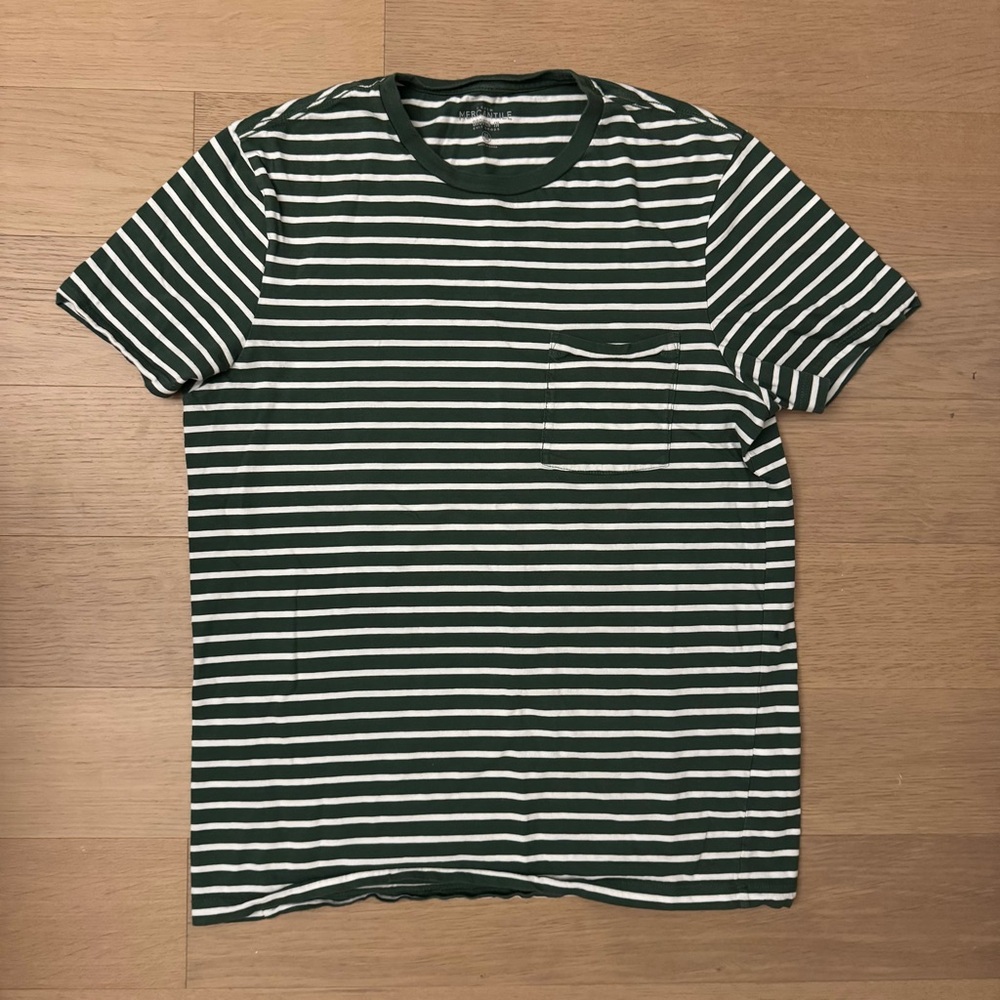 J. Crew Green and White Striped Short Sleeve Tee